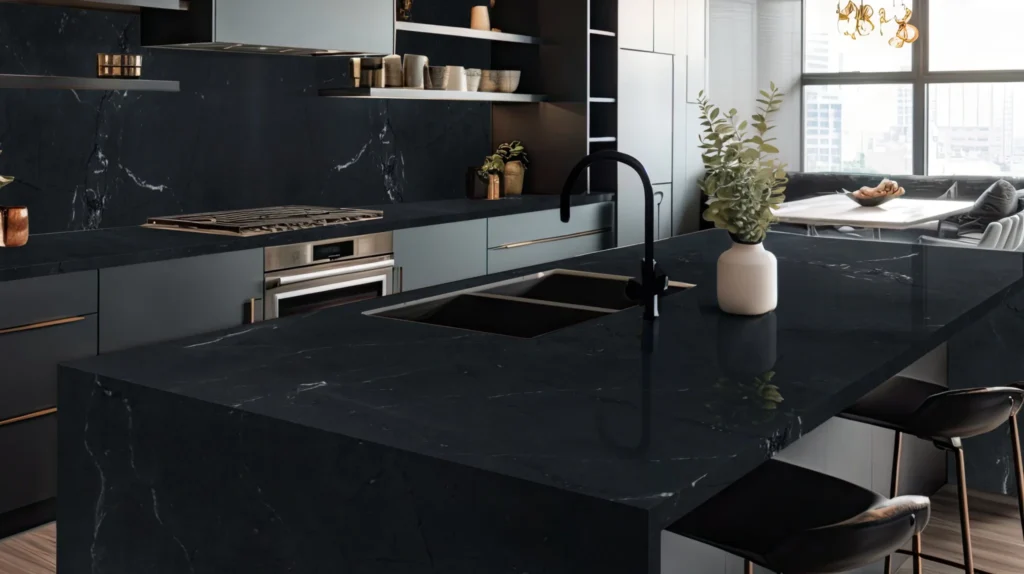 black diamond polished countertop backsplash