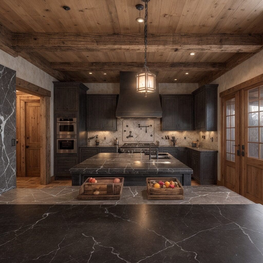 rustic black marble kitchen 1